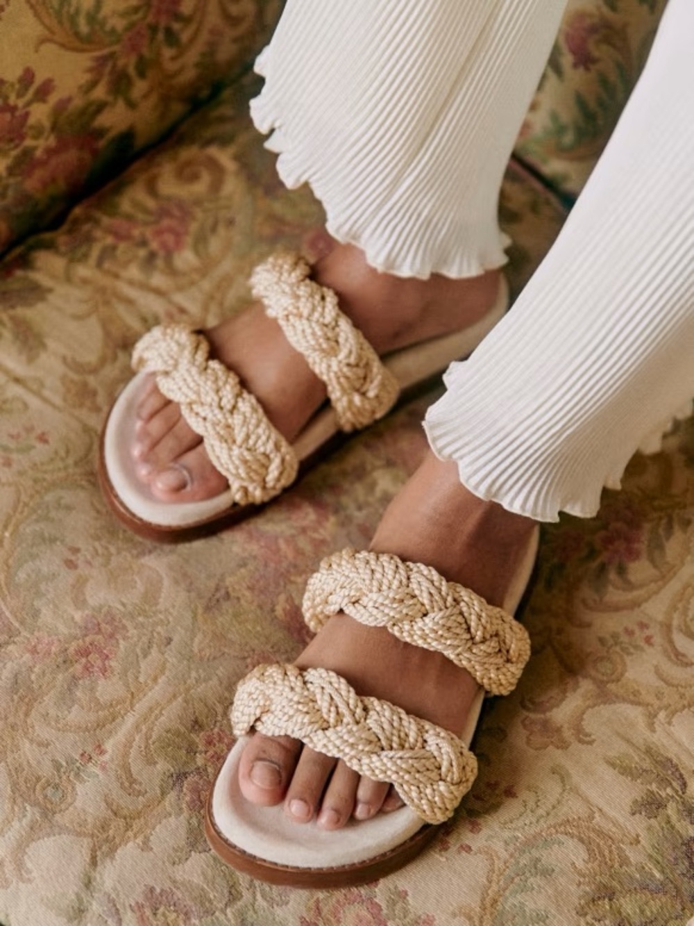NWB Sezane Andie Braided Strap Women’s Slide Mule Sandals in Beige sz FR 38 US 7